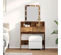 Table De Maquillage Vidaxl Avec Miroir Et Lumières Led En Bois Vieilli En Bois Aggloméré