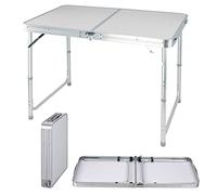Table de Marché Pliante 120cm, Stand Exposition Aluminium Hauteur Réglable 3 Niveaux, Table Camping Robuste 4,3kg, Valise Transportable avec Poignée, Plateau MDF pour Brocante et Buffet Fête, Blanc