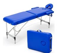 Table de Massage Pliable, lit de Spa et de Salon Portable réglable en Hauteur de 62 à 84 cm avec Appui-tête et accoudoirs ergonomiques, lit d'esthéticienne Professionnel en Cuir PU,Bleu,186 * 70cm