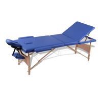 Table de Massage Pliante Lit de massage 3 Zones Bleu Cadre Bois avec sac vidaXL