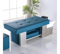 Table de massage pour shampoing, cadre en acier inoxydable, spa pour la | Équipé d'une vasque en céramique, d'un tabouret assorti et disponible en bleu, cet appareil convient aux services de beauté