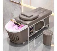 Table de massage pour shampoing, équipement de salon gris | Comprend un système de cycle d'eau, de photothérapie, de fumigation, un espace de rangement, un tabouret et un design gris