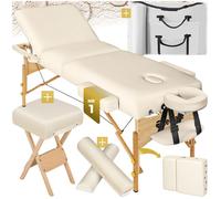Table de massage - TECTAKE - Table de soin pliante 3 zones avec tabouret et sac de transport inclus - Beige