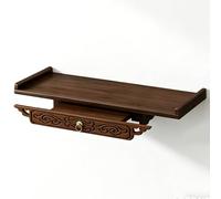 Table de Méditation avec Plateau Coulissant Petite Table de Méditations en Bois Tables de Méditation Sculptée Antique Étagère de Bouddha Finition Noyer Salon Chambre Temple(39 * 26 * 13cm)