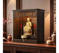 Table De Méditation Chinoise, Temple pour La Maison, Pooja Mandir，Bambou | Avec Étagère Coulissante, Armoire Dieu De La Richesse,Étagère D'autel Bouddhiste, Meuble D'autel Pour Prière，pour La Maison