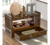 Table de méditation en bambou avec tiroir, autel de prière à 2 niveaux, meuble de style zen pour culte et présentation de bocaux