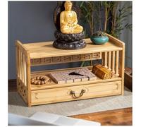 Table de Méditation en Bois Massif à 3 Niveaux, Table d'autel avec Tiroir, Table de Puja pour Les Prières à Domicile, Armoire de Rangement de Style Zen,Natural,52 * 28cm/20.4 * 11in