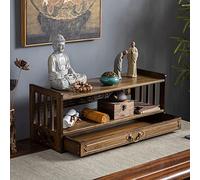 Table de méditation - Table d'autel à 3 niveaux avec tiroir de rangement pour Puja spirituel, table basse de style oriental en bambou naturel pour le salon