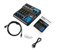 Table de mixage 5 canaux avec Bluetooth, contrôleur DJ, mixeur audio avec alimentation fantôme 48 V et USB, compatible avec PC et microphone à condensateur, idéale pour le studio à domicile et le