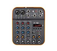 Table de mixage audio 4 canaux avec carte son USB, console de mixage DJ avec alimentation fantôme 48 V, lecture MP3, effets de réverbération, double sortie casque pour enregistrement et streaming sur