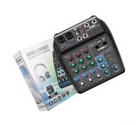 Table de mixage audio DJ 4 canaux avec entrée USB avec alimentation 48 V pour microphones à condensateur, module de lecture MP3 et écran LCD pour performance en direct (bleu)
