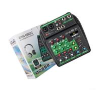 Table de mixage audio DJ 4 canaux avec entrée USB avec alimentation 48 V pour microphones à condensateur, module de lecture MP3 et écran LCD pour performance en direct (vert)