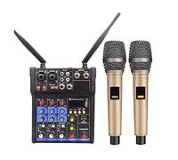 Table de mixage audio, Mixer audio à 4 canaux avec microphone sans fil for ordinateur DJ Karaoke Mixing Console Audio Interface Sound Carte Phantom Power(Mixer Kits)