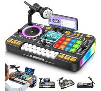 Table de mixage DJ for Enfants avec Microphone intégré, Bluetooth 5.0, Effets sonores et Lumineux, Fonctionne sur Piles. Jouet idéal for Les DJ débutants, garçons et Filles.(Black)
