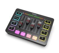 Table de Mixage DJ Mixeur de jeu, mixeur RVB 4 canaux en streaming avec interface microphone XLR, for voix, podcast, AmpliGame SC3(Silver)