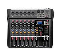 Table de mixage DJ, Mixeur de studio professionnel 6/8/12 canaux Bluetooth USB DJ Console de mixage sonore Amplificateur de moniteur avec alimentation fantôme 48 V(6 Channels)