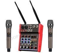 Table de mixage DJ, Woopker Console de mixage audio 4 canaux avec microphone sans fil Mixage sonore Entrée USB Table de mixage DJ(Red Set)