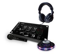 Table de mixage - ibiza sound - casque dj - micro noir - jeu de lumière effet ufo ovni