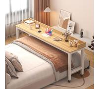 Table de mobilité au-Dessus du lit, Générique Chariot pour Ordinateur Portable au-Dessus du Bureau de lit, Table médicale roulante avec roulett(Size:140×50×80CM,Color:Maple Color + White Frame)