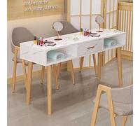 Table de nail art avec tiroir en bois massif pour techniciens des ongles avec imitation marbre bureau et panneaux amicaux style 1 140 x 40 x 78 cm