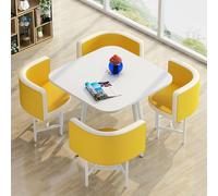 Table de négociation carrée/ronde avec 4 chaises pour salle de conférence, salon et salon - Design élégant jaune - Taille unique
