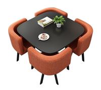 Table de Négociation de Réception, Ensemble de Table à Manger Carrée avec 4 Chaises, Bureau de Salle de Conférence d'affaires, Espace de Repos, Balcon D'appartement, Loisirs(Orange)