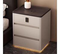Table de nuit avec serrure de mot de passe de chargeur sans fil, table de chevet moderne avec tiroir silencieux supérieur rainuré, stockage en bois sans assemblage pour bureau de chambre à coucher, gr