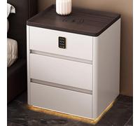 Table de nuit avec serrure de mot de passe de chargeur sans fil, table de chevet moderne avec tiroir silencieux supérieur rainuré, stockage en bois sans assemblage pour bureau de chambre à coucher, gr
