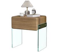 Table de Nuit avec tiroir, Table de Chevet, Pieds en Verre Transparent, Surface en Cuir synthétique et tiroir en Bois Massif, pour Chambre à Coucher, Salon (Marron Noyer, 46 x 34 x 52 cm)