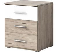 Table de nuit avec trois tiroirs, collection EOS. Couleur : chêne clair et blanc.