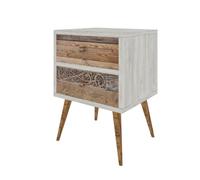 Table de nuit BOBOCHIC BERGEN Blanc / Noyer - 2 tiroirs - Style Scandinave Moderne