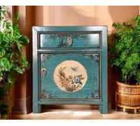Table de nuit chinoise table de nuit asiatique petite armoire de nuit commode de chambre orientale console bleue-turquoise, entièrement montée