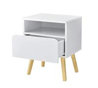 Table de Nuit Design avec Tiroir et Surface de Stockage Meuble de Rangement Pieds Solides en Pin Panneau de Particules 50 x 40 x 34 cm Blanc Pin