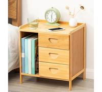 Table de nuit en bambou avec tiroirs et armoire de rangement pour petit espace chambre à coucher et salon, table de chevet moderne et table d'appoint de canapé (43,2 x 30,5 x 45,7 cm), finition bois