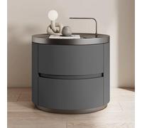 Table de Nuit en Bois Minimaliste Moderne avec 2 tiroirs Table Ronde d'extrémité avec Microfibre en Cuir étalé Table de Nuit élégante pour Chambre à Coucher et Salon (Beige)