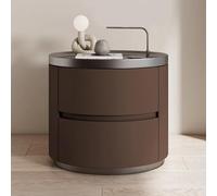 Table de Nuit en Bois Minimaliste Moderne avec 2 tiroirs Table Ronde d'extrémité avec Microfibre en Cuir étalé Table de Nuit élégante pour Chambre à Coucher et Salon (Beige)