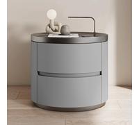 Table de Nuit en Bois Minimaliste Moderne avec 2 tiroirs Table Ronde d'extrémité avec Microfibre en Cuir étalé Table de Nuit élégante pour Chambre à Coucher et Salon (Beige)