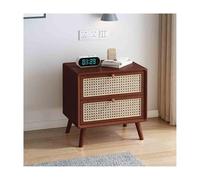 Table de nuit en rotin pour chambre à coucher, structure en bois massif robuste, grand espace de rangement, finition noyer, 48 x 40 cm, décoration d'intérieur moderne.