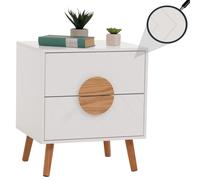 Table de nuit HWC-N89, commode table d'appoint, tiroir à chevrons bois mélaminé, 55x48x40cm blanc