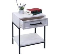 Table de nuit HWC-N91, commode table d'appoint armoire, tiroir shabby look bois de paulownia 59x43x36cm ~ blanc