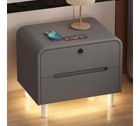 Table de nuit intelligente avec lumière LED réglable et verrouillage d'empreintes digitales, table d'appoint de recharge sans fil pour chambre à coucher, table de chevet moderne gris foncé (40 cm)