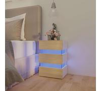Table de nuit LED Blanc et chêne Sonoma 45x35x67 cm Matériau dérivé du bois