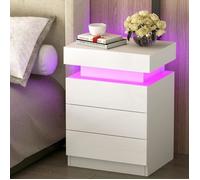 Table de nuit LED - VIVOLILV - Table de Chevet Blanche 3 Tiroirs - Moderne