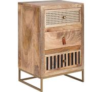 Table de nuit Mango massif / métal 40x60x30 cm Table de nuit Boxspring | Console de nuit design à 3 tiroirs | Commode de nuit avec espace de rangement