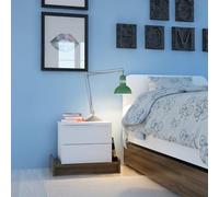 Table de Nuit Moderne avec 2 tiroirs et étagères, Blanc et Noyer, 60 x 46 x 40 cm, 100% mélamine, épaisseur 18 mm, Rangement élégant pour la Maison et l'hôtel