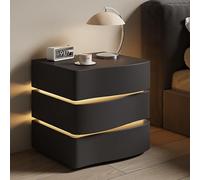 Table De Nuit Moderne Avec 2 Tiroirs,Table De Chevet En Bois Massif Avec Éclairage,Table D'appoint De Rangement Robuste Avec Design De Vague,avec Lumières Réglables,pour Chambre(Black,L*H45*62cm/18*24