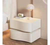 Table De Nuit Moderne Avec 2 Tiroirs,Table De Chevet En Bois Massif Avec Éclairage,Table D'appoint De Rangement Robuste Avec Design De Vague,avec Lumières Réglables,pour Chambre(Off-white,L*H50*50cm/2