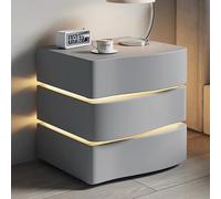 Table De Nuit Moderne Avec 2 Tiroirs,Table De Chevet En Bois Massif Avec Éclairage,Table D'appoint De Rangement Robuste Avec Design De Vague,avec Lumières Réglables,pour Chambre(Light gray,L*H50*62cm/