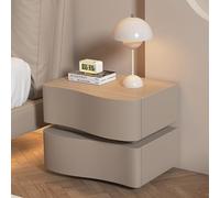 Table De Nuit Moderne Avec 2 Tiroirs,Table De Chevet En Bois Massif Avec Éclairage,Table D'appoint De Rangement Robuste Avec Design De Vague,avec Lumières Réglables,pour Chambre(Khaki,L*H45*50cm/18*20