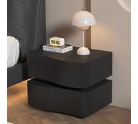 Table De Nuit Moderne Avec 2 Tiroirs,Table De Chevet En Bois Massif Avec Éclairage,Table D'appoint De Rangement Robuste Avec Design De Vague,avec Lumières Réglables,pour Chambre(Black,L*H45*50cm/18*20